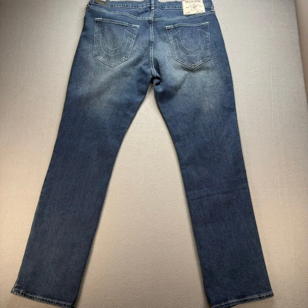 True Religion Jeans Mens 38 Blue Ricky Relaxed Straight Dark Wash Stretch NWT